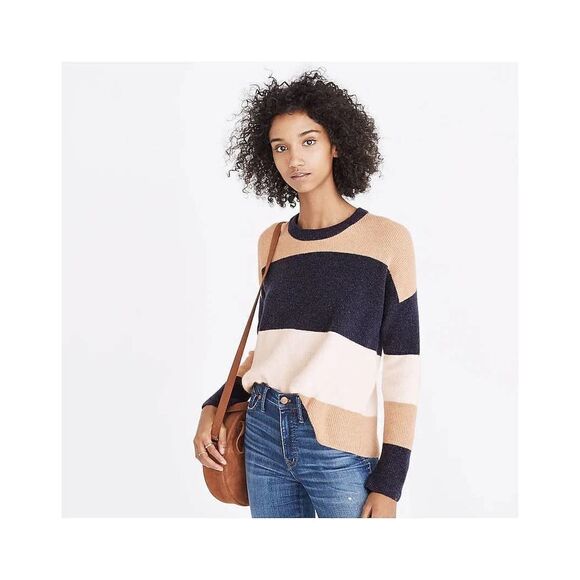 Madewell Sycamore Stripe‎ ribbed Pullover Sweater Sz XS colorblock wool alpaca - Picture 1 of 7